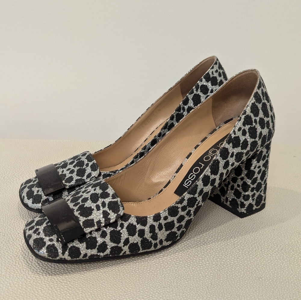 Sergio Rossi Glittered leopard-print woven print